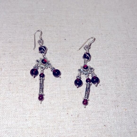 New Handmade Red Stone Dangle Earrings - Picture 1 of 5
